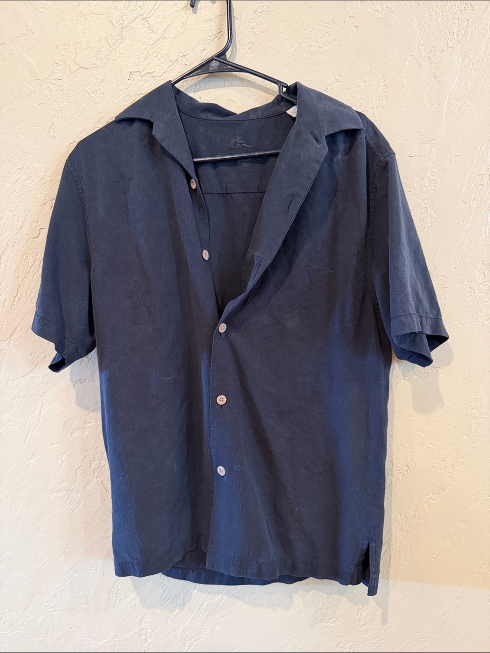 Tommy Bahama Black Textured Short-Sleeve Camp Collar Button-Down Shirt